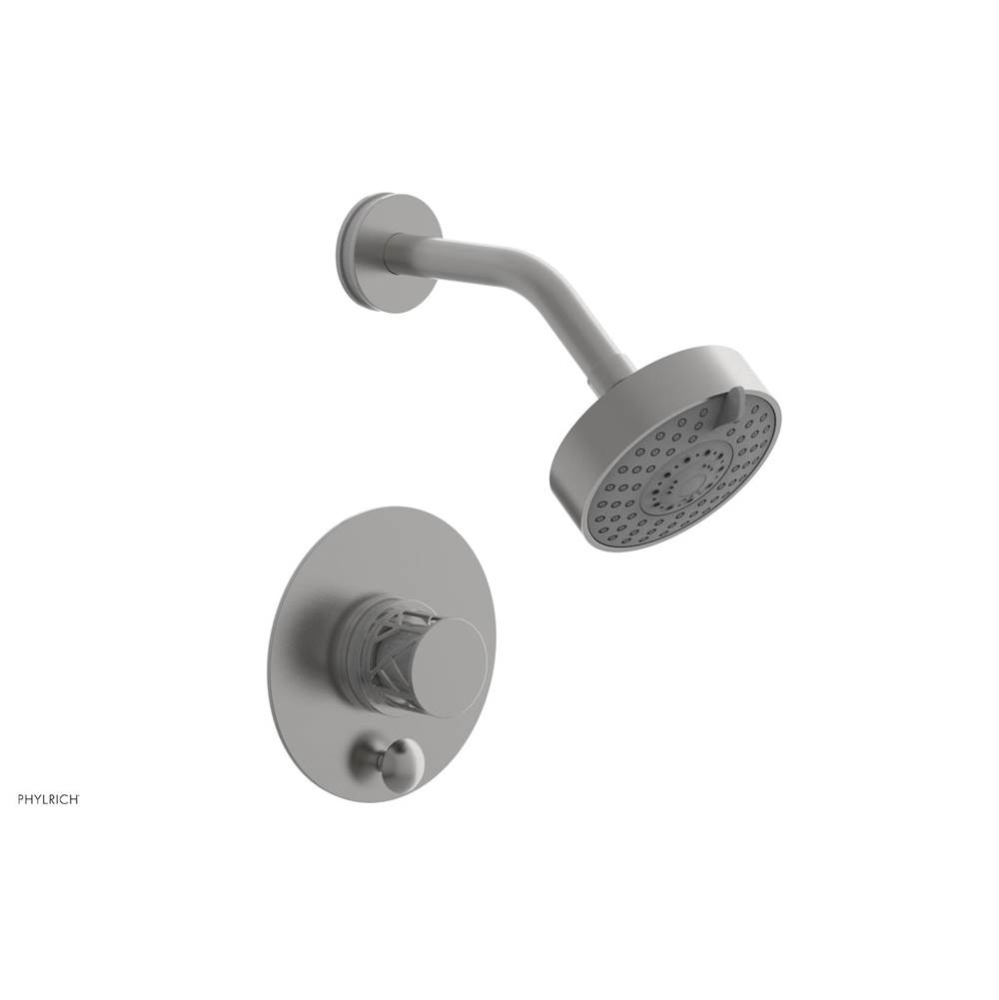 Satin Chrome Jolie Pressure Balance Shower Set With Round Diverter Trim, Round Cutaway Handle, And