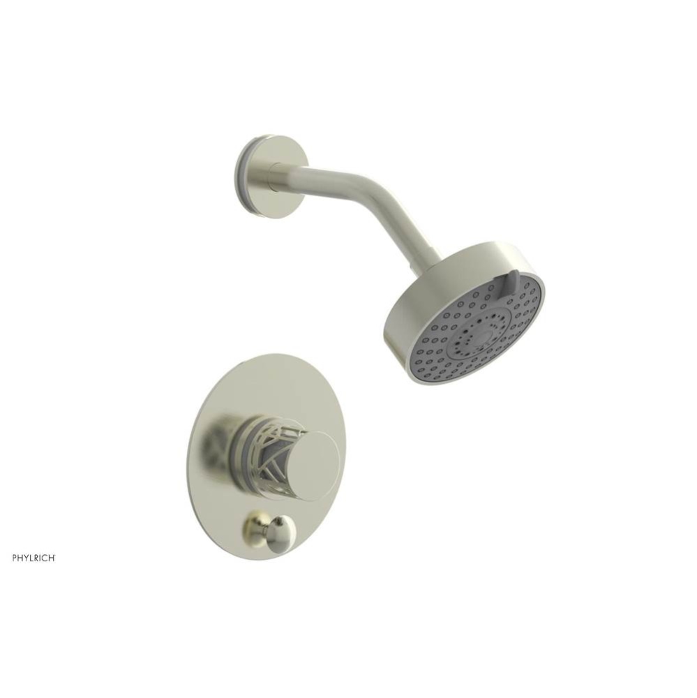 Satin Nickel Jolie Pressure Balance Shower Set With Round Diverter Trim, Round Cutaway Handle, And