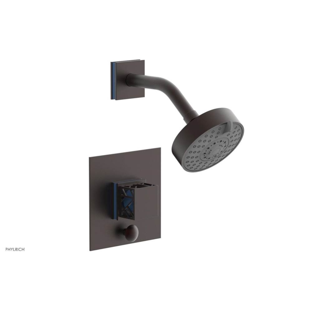 Weathered Copper Jolie Pressure Balance Shower Set With Square Diverter Trim, Square Cutaway Handl