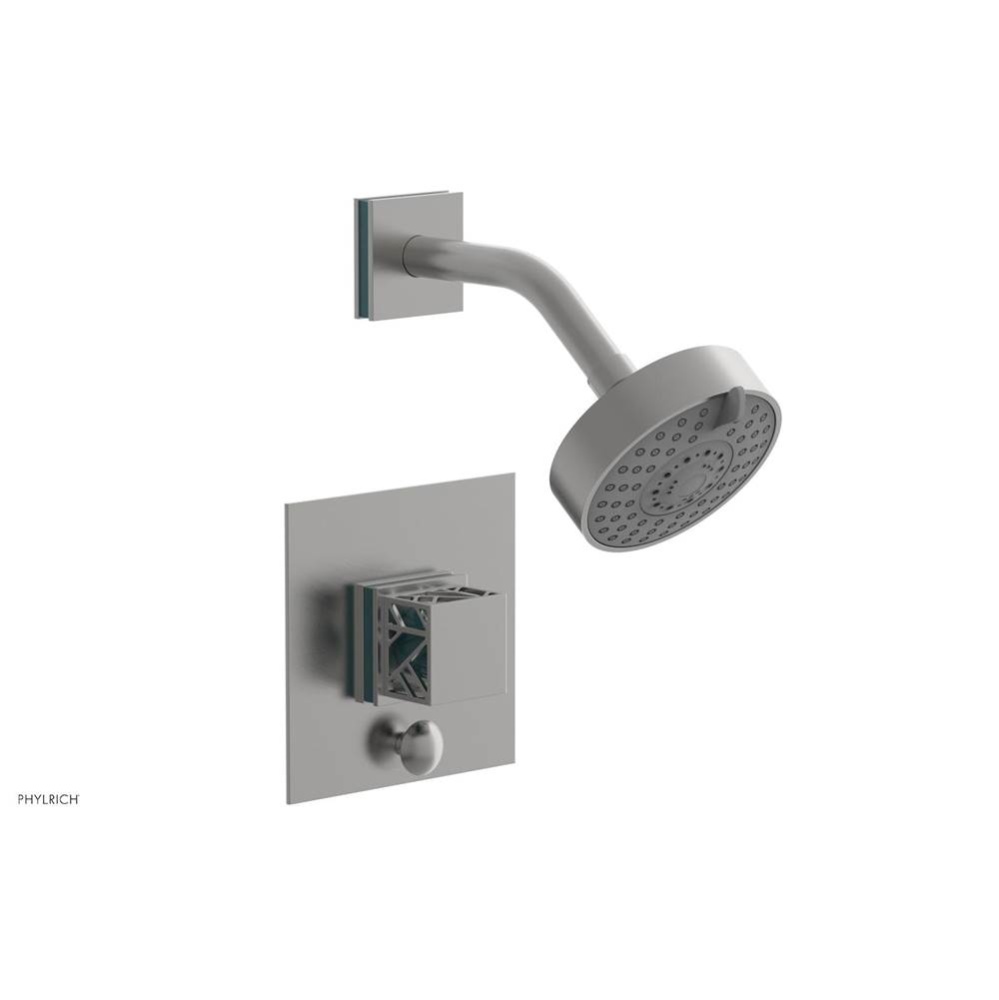 Satin Chrome Jolie Pressure Balance Shower Set With Square Diverter Trim, Square Cutaway Handle, A
