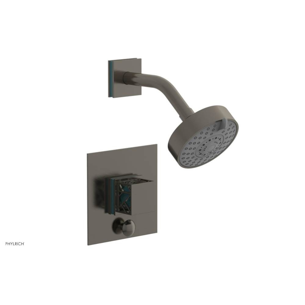 Pewter Jolie Pressure Balance Shower Set With Square Diverter Trim, Square Cutaway Handle, And Tur