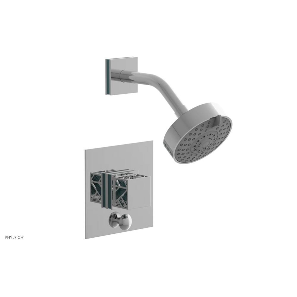 Polished Chrome Jolie Pressure Balance Shower Set With Square Diverter Trim, Square Cutaway Handle