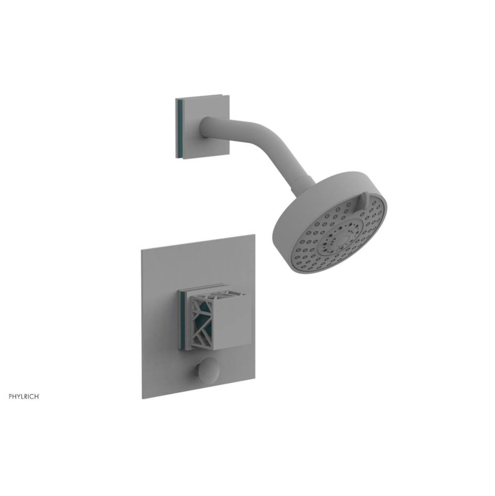 Satin White Jolie Pressure Balance Shower Set With Square Diverter Trim, Square Cutaway Handle, An
