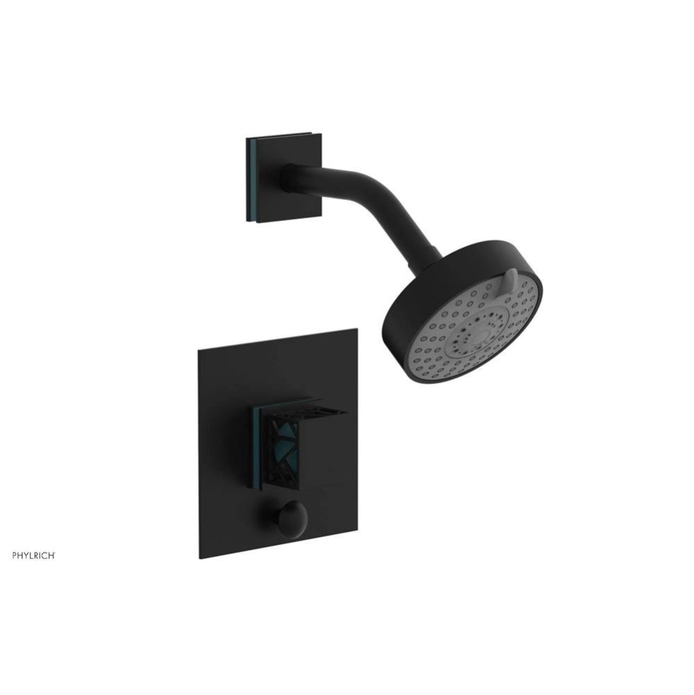 Matte Black Jolie Pressure Balance Shower Set With Square Diverter Trim, Square Cutaway Handle, An