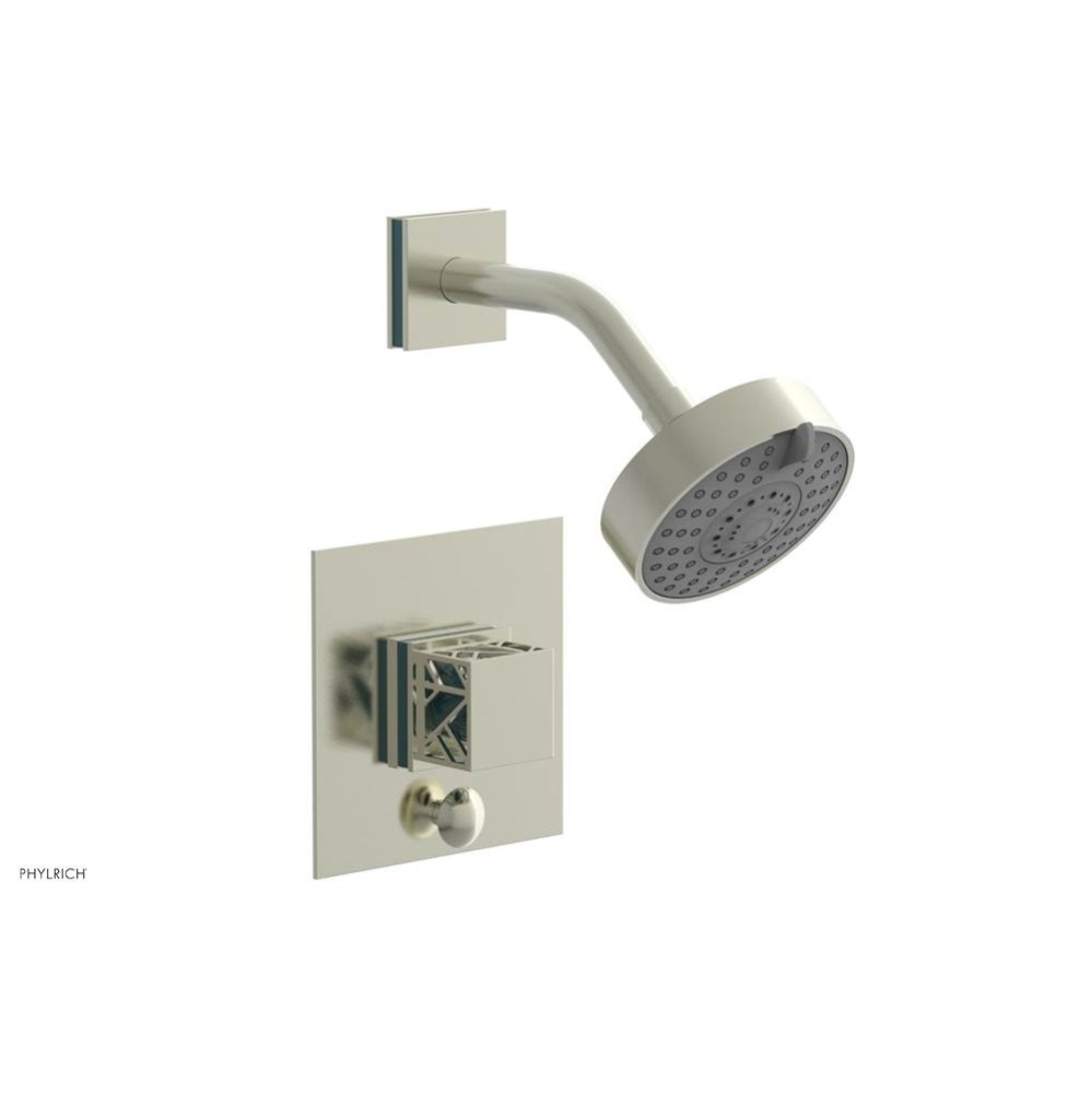 Satin Nickel Jolie Pressure Balance Shower Set With Square Diverter Trim, Square Cutaway Handle, A