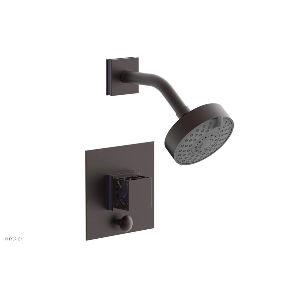 Weathered Copper Jolie Pressure Balance Shower Set With Square Diverter Trim, Square Cutaway Handl