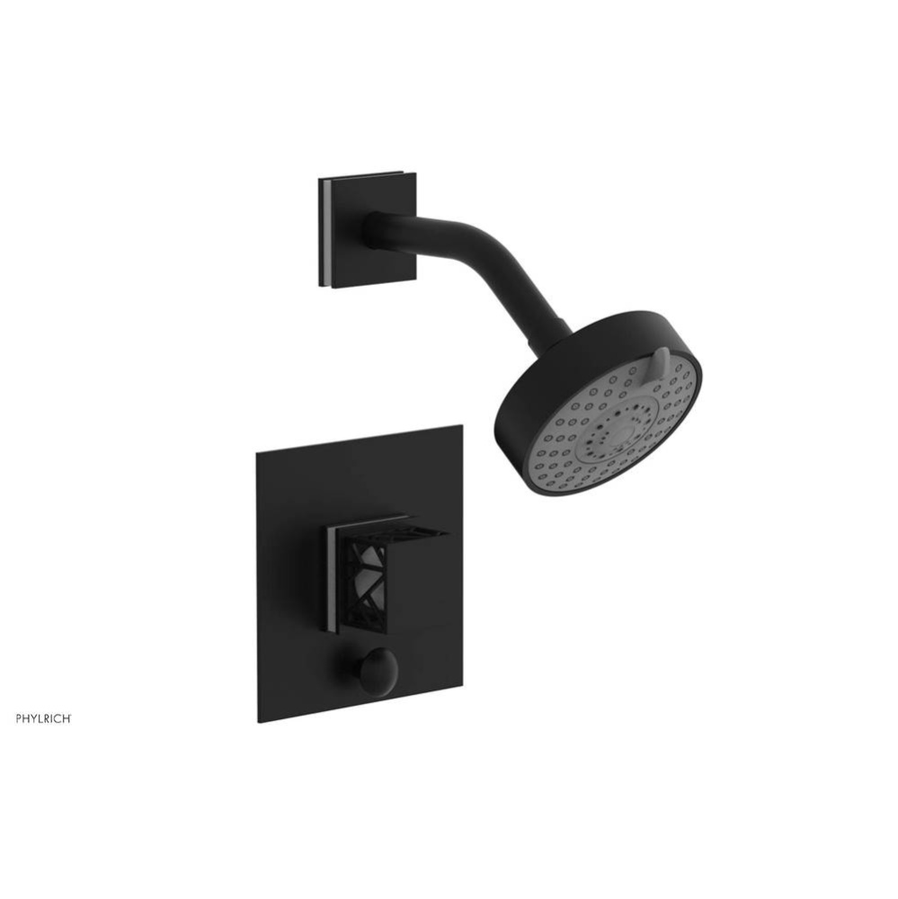 Matte Black Jolie Pressure Balance Shower Set With Square Diverter Trim, Square Cutaway Handle, An