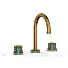 Phylrich 222-01/024X049 - Satin Gold Jolie Widespread Lavatory Faucet With Gooseneck Spout, Round Cutaway Handles, And Turqu