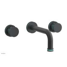 Phylrich 222-11-15GX049 - Gunmetal Gray Jolie Two Handle Wall Faucet With Tubular Spout, Round Cutaway Handles, And Turquois