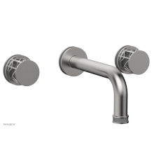 Phylrich 222-11/26DX048 - Satin Chrome Jolie Two Handle Wall Faucet With Tubular Spout, Round Cutaway Handles, And Grey Acce