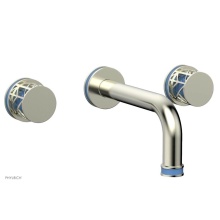 Phylrich 222-56/015X043 - Satin Nickel Jolie Two Handle Wall Tub Set With Tubular Spout, Round Cutaway Handles, And Light Bl