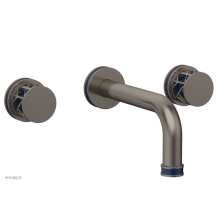 Phylrich 222-11/15AX044 - Pewter Jolie Two Handle Wall Faucet With Tubular Spout, Round Cutaway Handles, And Navy Blue Accen