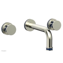 Phylrich 222-11/015X044 - Satin Nickel Jolie Two Handle Wall Faucet With Tubular Spout, Round Cutaway Handles, And Navy Blue