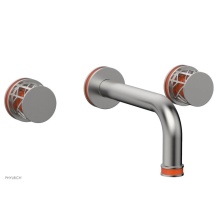 Phylrich 222-11/26DX042 - Satin Chrome Jolie Two Handle Wall Faucet With Tubular Spout, Round Cutaway Handles, And Orange Ac