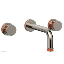 Phylrich 222-11/014X042 - Polished Nickel Jolie Two Handle Wall Faucet With Tubular Spout, Round Cutaway Handles, And Orange