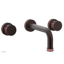 Phylrich 222-11-05WX045 - Weathered Copper Jolie Two Handle Wall Faucet With Tubular Spout, Round Cutaway Handles, And Pink