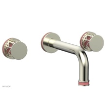 Phylrich 222-56/015X045 - Satin Nickel Jolie Two Handle Wall Tub Set With Tubular Spout, Round Cutaway Handles, And Pink Acc