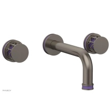 Phylrich 222-56/15AX046 - Pewter Jolie Two Handle Wall Tub Set With Tubular Spout, Round Cutaway Handles, And Purple Accents