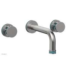 Phylrich 222-11/26DX049 - Satin Chrome Jolie Two Handle Wall Faucet With Tubular Spout, Round Cutaway Handles, And Turquoise