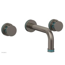 Phylrich 222-11/15AX049 - Pewter Jolie Two Handle Wall Faucet With Tubular Spout, Round Cutaway Handles, And Turquoise Accen