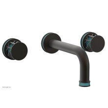 Phylrich 222-11/10BX049 - Oil Rubbed Bronze Jolie Two Handle Wall Faucet With Tubular Spout, Round Cutaway Handles, And Turq