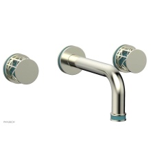 Phylrich 222-56/015X049 - Satin Nickel Jolie Two Handle Wall Tub Set With Tubular Spout, Round Cutaway Handles, And Turquois