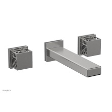 Phylrich 222-57/26DX048 - Satin Chrome Jolie Two Handle Wall Tub Set With Rectangular Spout, Square Cutaway Handles, And Gre