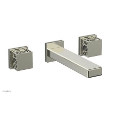 Phylrich 222-12/015X048 - Satin Nickel Jolie Wall Faucet With Rectangular Spout, Square Cutaway Handles, And Grey Accents -