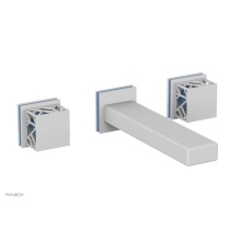 Phylrich 222-12-050X043 - Satin White Jolie Wall Faucet With Rectangular Spout, Square Cutaway Handles, And Light Blue Accen