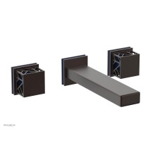 Phylrich 222-12-05WX044 - Weathered Copper Jolie Wall Faucet With Rectangular Spout, Square Cutaway Handles, And Navy Blue A