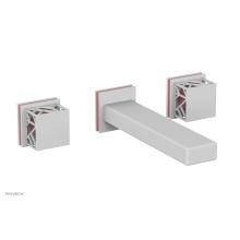 Phylrich 222-57-050X045 - Satin White Jolie Two Handle Wall Tub Set With Rectangular Spout, Square Cutaway Handles, And Pink