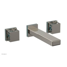 Phylrich 222-12/014X049 - Polished Nickel Jolie Wall Faucet With Rectangular Spout, Square Cutaway Handles, And Turquoise Ac
