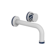 Phylrich 222-15-050X044 - Satin White Jolie Single Handle Wall Faucet With Tubular Spout, Round Cutaway Handles, And Navy Bl