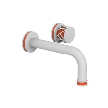 Phylrich 222-15-050X042 - Satin White Jolie Single Handle Wall Faucet With Tubular Spout, Round Cutaway Handles, And Orange