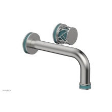 Phylrich 222-15/26DX049 - Satin Chrome Jolie Single Handle Wall Faucet With Tubular Spout, Round Cutaway Handles, And Turquo