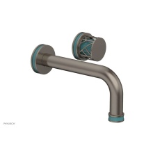 Phylrich 222-15/15AX049 - Pewter Jolie Single Handle Wall Faucet With Tubular Spout, Round Cutaway Handles, And Turquoise Ac