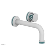 Phylrich 222-15-050X049 - Satin White Jolie Single Handle Wall Faucet With Tubular Spout, Round Cutaway Handles, And Turquoi