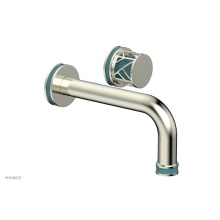 Phylrich 222-15/015X049 - Satin Nickel Jolie Single Handle Wall Faucet With Tubular Spout, Round Cutaway Handles, And Turquo