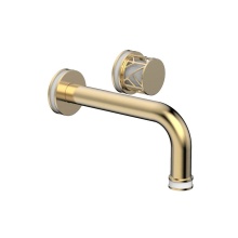 Phylrich 222-15-004X051 - Satin Brass Jolie Single Handle Wall Faucet With Tubular Spout, Round Cutaway Handles, And Gloss W