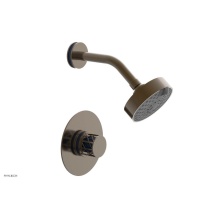 Phylrich 222-21-047X044 - Antique Brass Jolie Pressure Balance Shower Set With Round Trim, Round Cutaway Handle, And Navy Bl