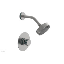 Phylrich 222-21/26DX049 - Satin Chrome Jolie Pressure Balance Shower Set With Round Trim, Round Cutaway Handle, And Turquois