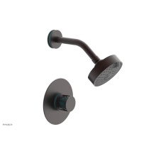Phylrich 222-21-05WX049 - Weathered Copper Jolie Pressure Balance Shower Set With Round Trim, Round Cutaway Handle, And Turq