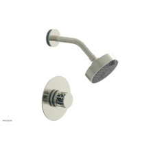 Phylrich 222-21/015X049 - Satin Nickel Jolie Pressure Balance Shower Set With Round Trim, Round Cutaway Handle, And Turquois