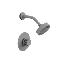 Phylrich 222-21-050X046 - Satin White Jolie Pressure Balance Shower Set With Round Trim, Round Cutaway Handle, And Purple Ac