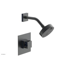 Phylrich 222-22-15GX044 - Gunmetal Gray Jolie Pressure Balance Shower Set With Square Trim, Square Cutaway Handle, And Navy