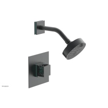 Phylrich 222-22-15GX049 - Gunmetal Gray Jolie Pressure Balance Shower Set With Square Trim, Square Cutaway Handle, And Turqu
