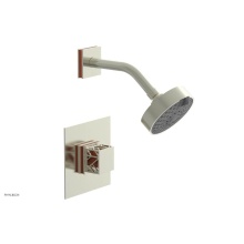 Phylrich 222-22/015X042 - Satin Nickel Jolie Pressure Balance Shower Set With Square Trim, Square Cutaway Handle, And Orange