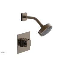 Phylrich 222-22-047X041 - Antique Brass Jolie Pressure Balance Shower Set With Square Trim, Square Cutaway Handle, And Black