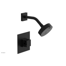Phylrich 222-22/040X041 - Matte Black Jolie Pressure Balance Shower Set With Square Trim, Square Cutaway Handle, And Black A