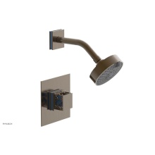 Phylrich 222-22-047X043 - Antique Brass Jolie Pressure Balance Shower Set With Square Trim, Square Cutaway Handle, And Light